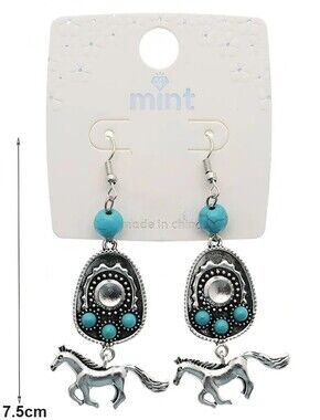 Mint Silver-tone Beaded Earrings with Horse Charms